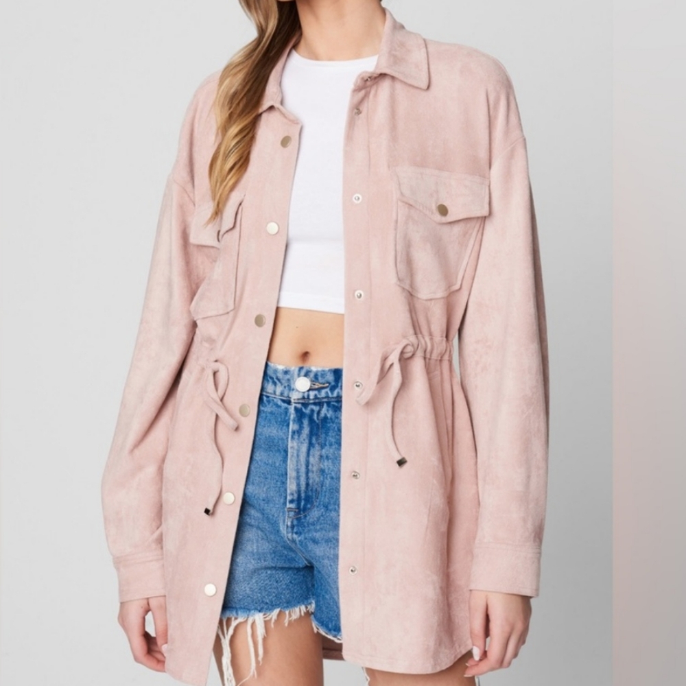 Blank NYC Think Pretty Faux Suede Drawstring Shacket - Size: L